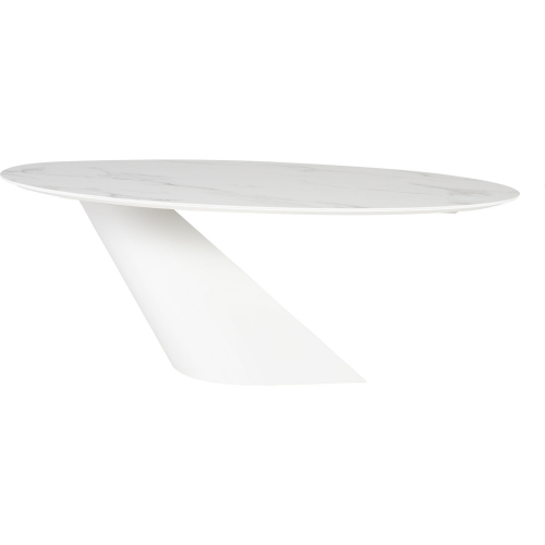 Oblo 78" Dining Table in White Ceramic & White Steel